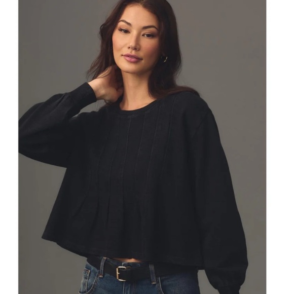 Pilcro Anthropologie Box-Pleated black gray Sweatshirt Top size XS - Picture 1 of 8
